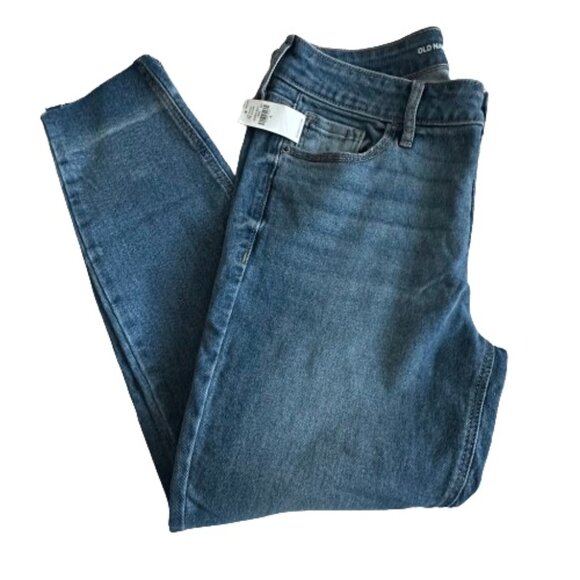 NWT Old Navy Women' Sz 8 Blue Denim Mid-Raise Rockstar Super Skinny Jean Pants - Picture 1 of 16